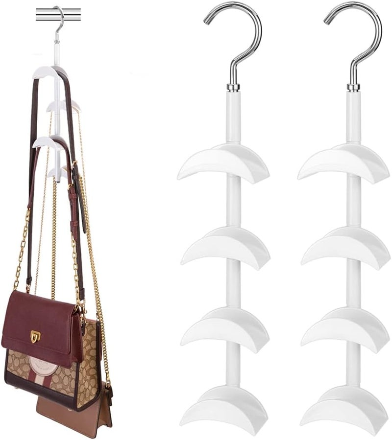 CINPIUK Purse Hanger for Closet - Rotating Handbag Hanging Hook Bag Storage Space Saver with 4 Hooks, Hanging Organizer for Scarf Handbag Belt, 2 PCS - Image 1